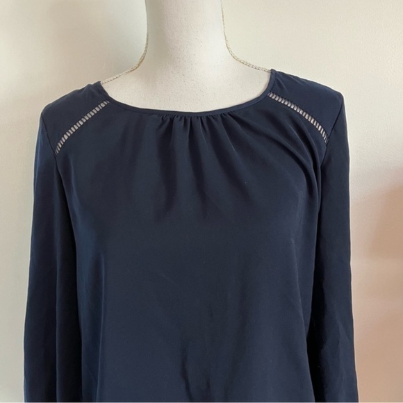 J. Crew • Navy Long Sleeve Eyelet Blouse - Picture 2 of 3